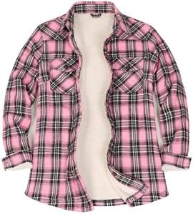 ZENTHACE Women's Cozy Flannel Jacket Sherpa Sherpa Fleece Lined Plaid Shacket Button Down Long Sleeve Shirt Jacket DB L