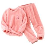 Boys Girls Fleece Pajama Set Winter Warm Plush Tops and Bottoms Soft Comfy 2 Piece Loungewear for Unisex Kids Child PJS Pink 13-14 Years