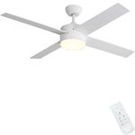 FINXIN Ceiling Fan with Lamp, Ceiling Fan with Light 52 Ceiling Fans For Bedroom,Living Room,Dining Room Including Motor,Blades,Remote Switch [Energy Class A+] (White 4-Blades)