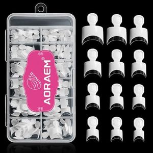 AORAEM White French Nail Tips 120 PCS Short French Style Acrylic Nail Tip 12 Sizes False Nail Clear and White Press on Nails for Women