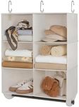 StorageWorks Hanging Closet Organizer with Garment Rod, 6-Section Closet Hanging Shelves, Hanging Clothes Cube Organizer, White & Ivory, 24 ½" L x 12 ¼" W x 33 ½" H