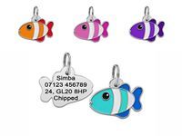 Personalised Engraved with Black & Bold Text Fish Shape Dog/Cat Tag 27mm Colourful Pet Tag ID… (Blue)