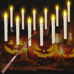 Halloween Decorations, Floating Candles with Wand, 12PCs Magic Hanging Candles, Flickering Warm Light Flameless Floating LED Candle with Wand Remote, Battery Operated Window Taper Candle Set.