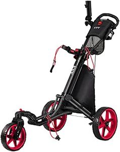 KVV 3 Wheel 360 Rotating Front Wheel Foldable/Collapsible Golf Push Cart with Foot Brake Open and Close in ONE Second-Free Umbrella Holder Included(Black/Red)