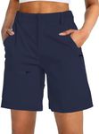 PINSPARK Women's Hiking Cargo Shorts Quick Dry Lightweight Summer Shorts Travel Golf Shorts with Zipper Pockets Navy Blue S