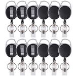 12 Packs Heave Duty Retractable Badge Reels with Carabiner Belt Clip and Key Ring, Badge Holders for ID Card Holders with 26.5 Inch Pull Cord (Black)