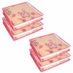 HomeStrap Non-Woven Set Of 4 Foldable 3 Inch Saree Cover With Zip & Transparent Top Storage Bags/Wardrobe Organiser For Saree, Suits And Cloths. (Pink)