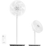LeaderPro 2in1 DC Fans Standing 3D Oscillating Pedestal Fan with Remote Control|Height Adjustable Desk Fan|8 Speed Turbo|Air Circulation|12.8dB Quiet for Bedroom|24W Energy Saving,White