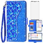 Asuwish Phone Case for LG Velvet 5G/LGVelvet Verizon G5 UW T-Mobile 2020 Wallet Cover with Screen Protector and Wrist Strap Flip Card Holder Bling Glitter Cell LM G900UM 4G Tmobile Women Girls Blue