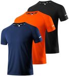 Boyzn Men's 3 Pack Workout Shirts Dry Fit Gym Shirts Moisture Wicking Short-Sleeve Mesh Athletic T-Shirts Black/Navy/Orange-3P10-L