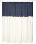 Lush Decor Linen Button Farmhouse Shower Curtain Pleated Two Tone Design for Bathroom, 72" x 72", Navy & White