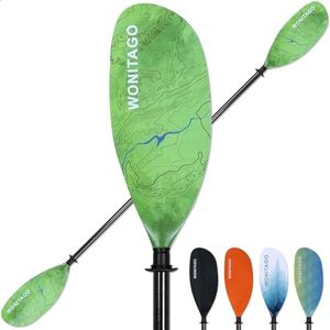 WONITAGO Kayak Paddles Carbon Fiber Shaft Paddle with Nylon Blades, Floating Adjustable Kayaking Oars, 3 Piece, 230-250 cm/90-98 Inches Grassland Green