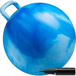 Hopper Ball with Handle for Kids - 20-Inch (50cm) Hippity Bounce Ball for Kids Ages 7-9, Blue Jumping Kangaroo Hop Ball Boys or Girls Gift, Sit and Hoppity Bouncer Ball with Hand Pump