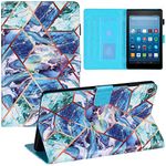 Miagon for All New Amazon Fire HD 8 (7th 8th,2017 2018) Marble Case,PU Leather Folio Stand Wallet Smart Magnetic Cover Shockproof Shell with Auto Wake/Sleep,Blue Green