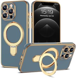 ETPESOK Compatible with iPhone 12 Pro Case with Magnetic Ring Stand [Compatible with Mag-Safe] [Full Camera Lens Protector] Soft Plating Phone Case for iPhone 12 Pro 6.1", Grey Blue
