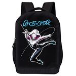 Marvel Spiderman Ghost Spider Backpack for School Gwen Stacy Black Knapsack 16 inch Mesh Padded Bag, Blue Spider, L, Podghost