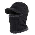 AYPOW Winter Knit Balaclava Beanie Hat with Flexible Neck Warmer, Unisex Windproof Warm Ski Face Mask for Outdoor Sports -Black