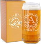 Personalized Name Monogram Beer Can Glass Gifts - Custom Monogram Gift For Him - Personalized Monogram Beer Can Glass - 20 oz Engraved Name Monogram Glass - Gifts for Him