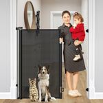 48 Inch Extra Tall Pet Gate, Extends to 55" Wide, Extra Tall Retractable Baby Gates for Dogs Extra Tall Dog Gate Indoor Tall Mesh Cat Gate for Doorways - Upgraded Height to Prevent Jumping Over, Black