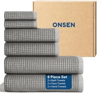 ONSEN Cotton Bath Towel — Sculpted Terry Texture, Quick-Dry, Low-Lint, Plush & Lightweight (Grey Fog, 2X Bath Towel, 2X Hand Towel, 2X Face Towel)
