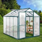 GarveeLife Greenhouse for Outdoors, 6x8FT Polycarbonate Greenhouse with Roof Vent, Large Walk-in Greenhouse for Outside Garden Backyard, Green