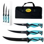 danco Pro Series Roll Up Bag Kit | 5" & 7" Fillet Knives and 9" Stout Knife | Full Tang German G4116 Stainless-Steel Blades with Teflon Coating, Nylon Roll Up Sheath, (Seafoam)