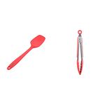 Clazkit - YH486 Stainless Steel with Silicone Coating Spatula, Red + Clazkit Kitchen Baking BBQ Heat Resistant Cooking Food Clip with Silicone Tips Tongs, Pack of 1