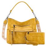 VASCHY Hobo Bag for Women, Medium Vegan Leather Shoulder Purse Handbag Top Handle Satchel with Wallet Crossbody Guitar Strap Yellow