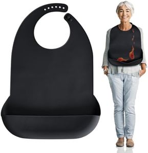 Kinggrand Kitchen Adult Bibs for Men, Women - Silicone Adult Bibs for Elderly - Washable Adult Bibs with Crumb Catcher (Black)