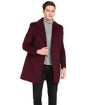 ESSENTIELE Men's Burgundy Maroon Trench Coat Notch Lapel Single Breasted Coat Woolen Tweed Business Semi Long Jacket Overcoat (XX-LARGE)