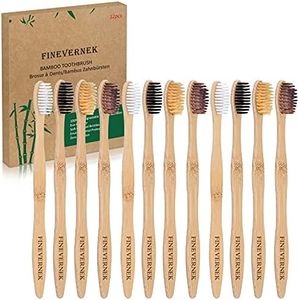 FINEVERNEK Brosses à Dents en Bambou, Lot de 12 Brosse à Dent Écologique, Poils Souples en Fibre de Charbon Végétal, Convient aux Adultes et Enfants