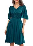 GRACE KARIN Wedding Guest Mother of The Bride Outfits Chiffon Cape Sleeve Plus Size Cocktail Dress Size 18 Cerulean