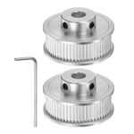 sourcing map 2pcs 2GT Timing Pulley 60 Teeth 8mm Bore 40mm Dia. Aluminum Timing Belt Pulley with Hex Wrench for 10mm Width Belt 3D Printer CNC Machine Accessories, Silver Tone