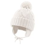 JANGANNSA Winter Baby Boys Hat Velvet Lining Toddler Kids Beanie Earflap Warm Baby Hat for Girls with Pompom (White Pompom Hat, M)