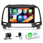 2+64GB CAMECHO Android Car Stereo for Hyundai Santa Fe 2006-2012 with Wireless Apple Carplay Android Auto 9" Touch Screen Car Radio with GPS Navigation, HiFi, Bluetooth, FM RDS, AHD Backup Camera