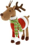 Reindeer Plush 12" Christmas Pet Stuffed Doll - Cute Pet Deer Rudolph Toy with Coat and Scarf, Animal Decorations, Great Gifts for Kids, Holiday Party Exchange or Soft Festive Fall Winter House Decor