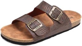 ONCAI Mens Sandals,Beach Slides Cork Footbed Summer Slippers with Adjustable Buckle Straps Woodgrain Brown Size 9.5