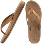 ONCAI Flip Flops Womens Arch Support Yoga Mat Summer Beach Leather Athletic Thong Sandals Woman with Orthotic Plantar Fasciitis Rubber Soles Beige Size 6