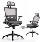 COLAMY Ergonomic Mesh Office Chair with Footrest - High Back Computer Desk Chair with Headrest, 4D Flip-up Armrests, Adjustable Tilt Lock, and Lumbar Support for Ultimate Comfort, Grey