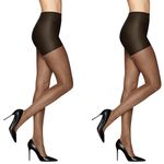 L'eggs Women's Sheer Energy 2 Pair Control Top Sheer Toe Panty Hose, Off Black, Queen