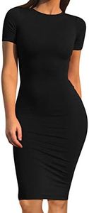GOBLES Women's Short Sleeve Casual Bodycon Midi Elegant Cocktail Party Dress Black