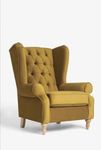 Wood Point Crafts Tufted Wing Chair for Living Room Bedroom High Back Arm Chair Cushioned Lounge Chair Single Seater Sofa |Luxury Rest Chair (Mustard Yellow)