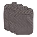 DII 100% Cotton, Machine Washable, Everyday Kitchen Basic, Heat Resistant, Quilted Pocket Potholder, Cooking and Baking, 8 x 8, Set of 3- Gray