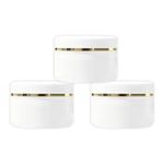 MYOC White Plastic Jar Storage Container with Dome Shape Golden Rim Portable Refillable & Reusable Cosmetic Empty Screw Cap Jar for Preparations of Face Cream Lip Balm Lotion Gel Each 100 GM Pack of 3