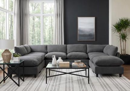 Tbfit Oversized Modular Sectional Sofa U Shape Deep Cloud Couch, Dark Grey | Uncompressed Oversized Comfort Deep Seat, Extra Large Arm Pillow, Hardwood Frame, Premium Chenille, Modern, Removable Cover