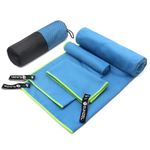 Quick Dry Camping Towel, Microfiber Travel Towel 3 Size at 1 Pack,Fast Drying Towel Set for Camping, Beach, Gym, Sports, Yoga & Swimming Pool, Blue