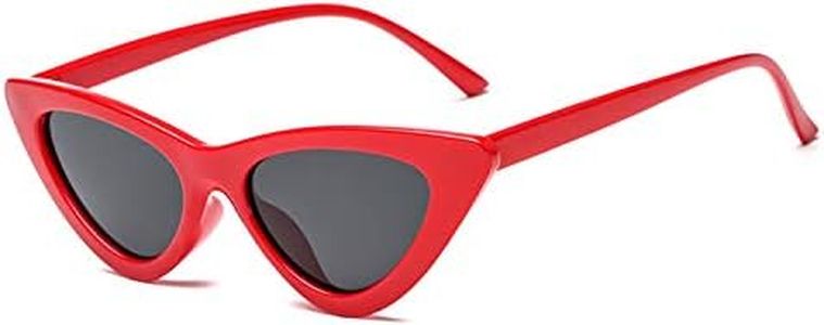 JFAN Lunettes de Soleil Vintage Œil De Chat Lunettes de Soleil Femmes Homme Clout Goggles Charnières Métalliques,Rouge