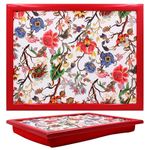 Bravich Beanbag Lap Tray with Cushion - Floral Flower Design - 44 x 33 x 7cm. Red Cushioned Lap Tray Bean Bag Laptrays for Eating, Crafts, Laptop & More. Lap Trays with Bean Bag Cushion.