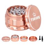 TIRIRS 3 Inches 4 Pieces Premium Herb Grinder - Aluminium Large Spice Grinder with Pollen Catcher, Comes with Pollen Scraper and Cleaning Brush, Rose Gold