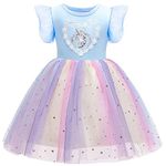 Discoball Girls Summer Rainbow Tulle Dresses Cotton T-Shirt with Unicorn Print Kids Princess Dress for Cosplay, Wedding, Birthday Party, Casual Clothing 2-8 Years